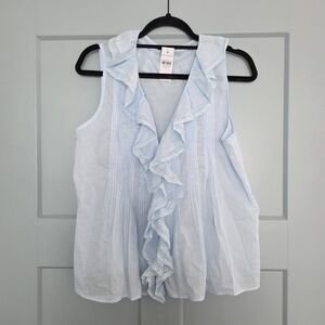 Ann Taylor Light Blue Ruffle Pintuck Cotton Blouse NWT Size M